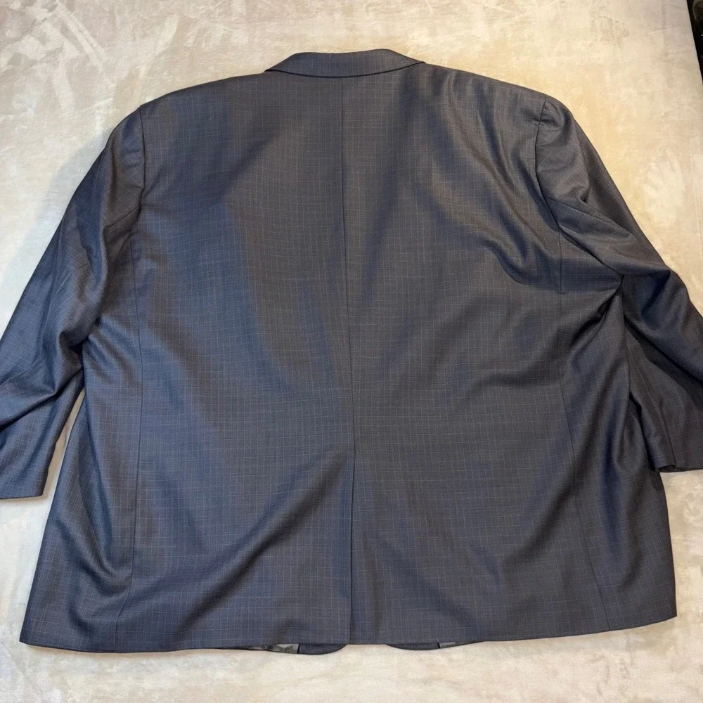 Geoffrey Beene Mens Grey Glen Plaid 2 Piece Suit Jacket 64R Pants 52W 30L DX27